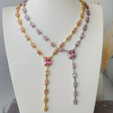 Pink zircon square necklace