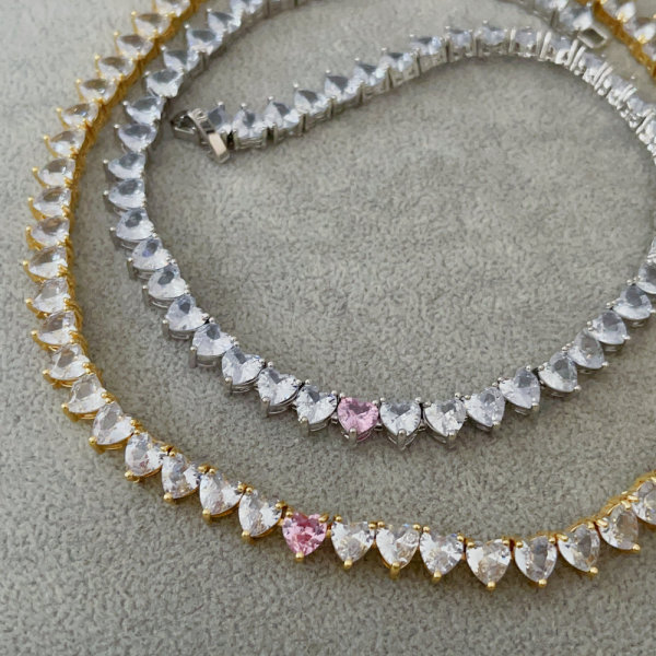 Pave zircon heart necklace