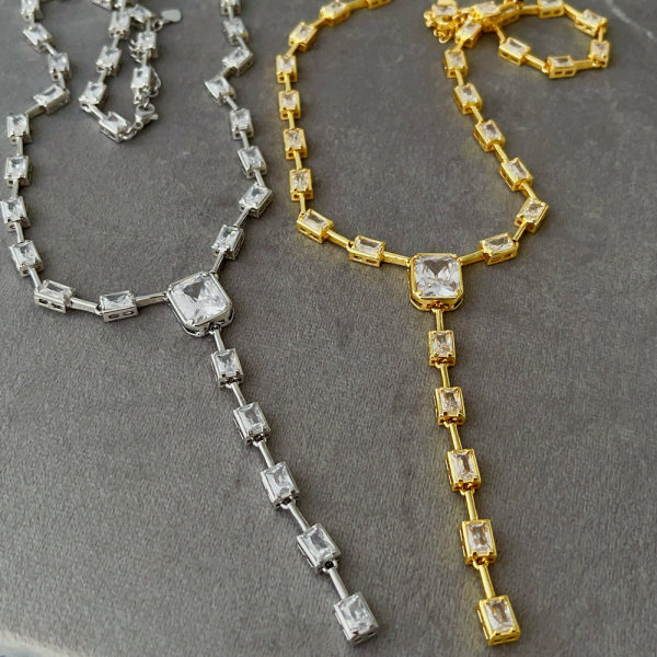 Pave square necklace