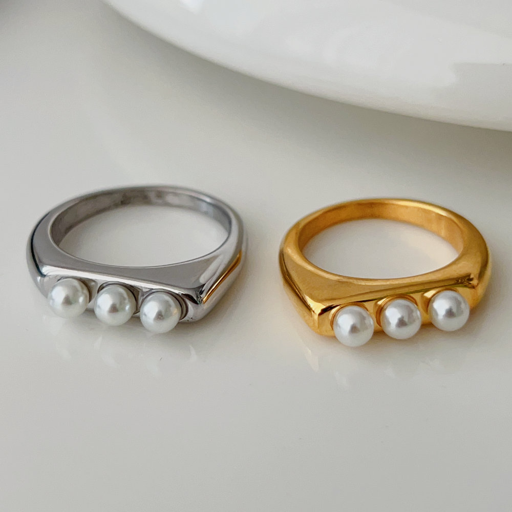 Stainless steel pearl ring
