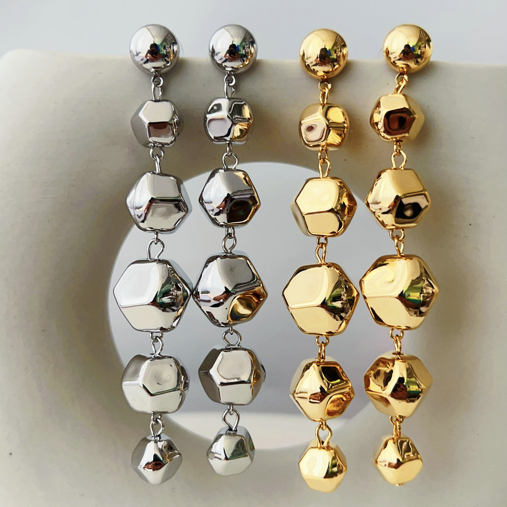 Long metal ball earrings