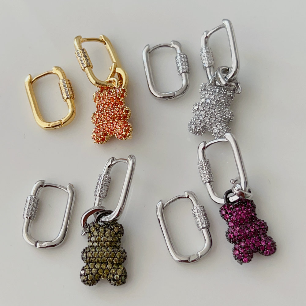 Pave teddy bear AB earrings