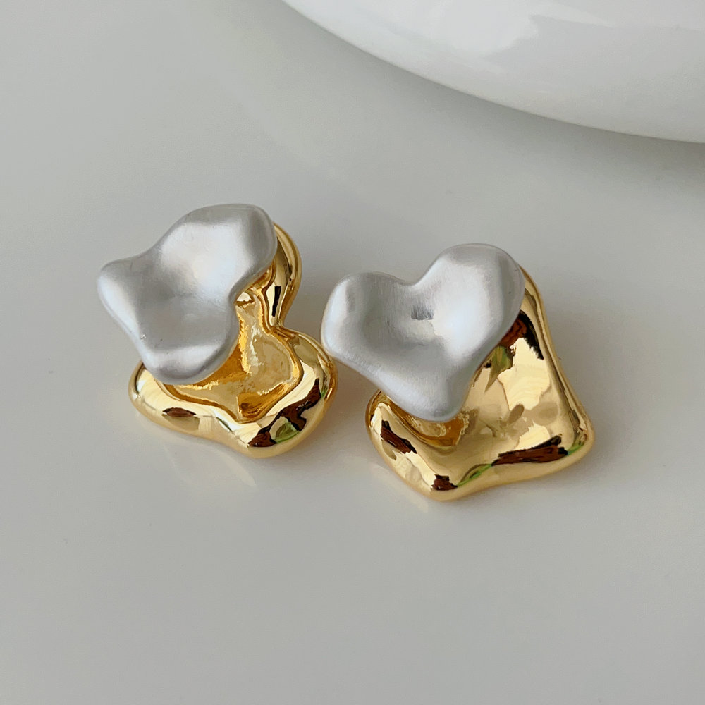 Silver and gold mix heart earrings