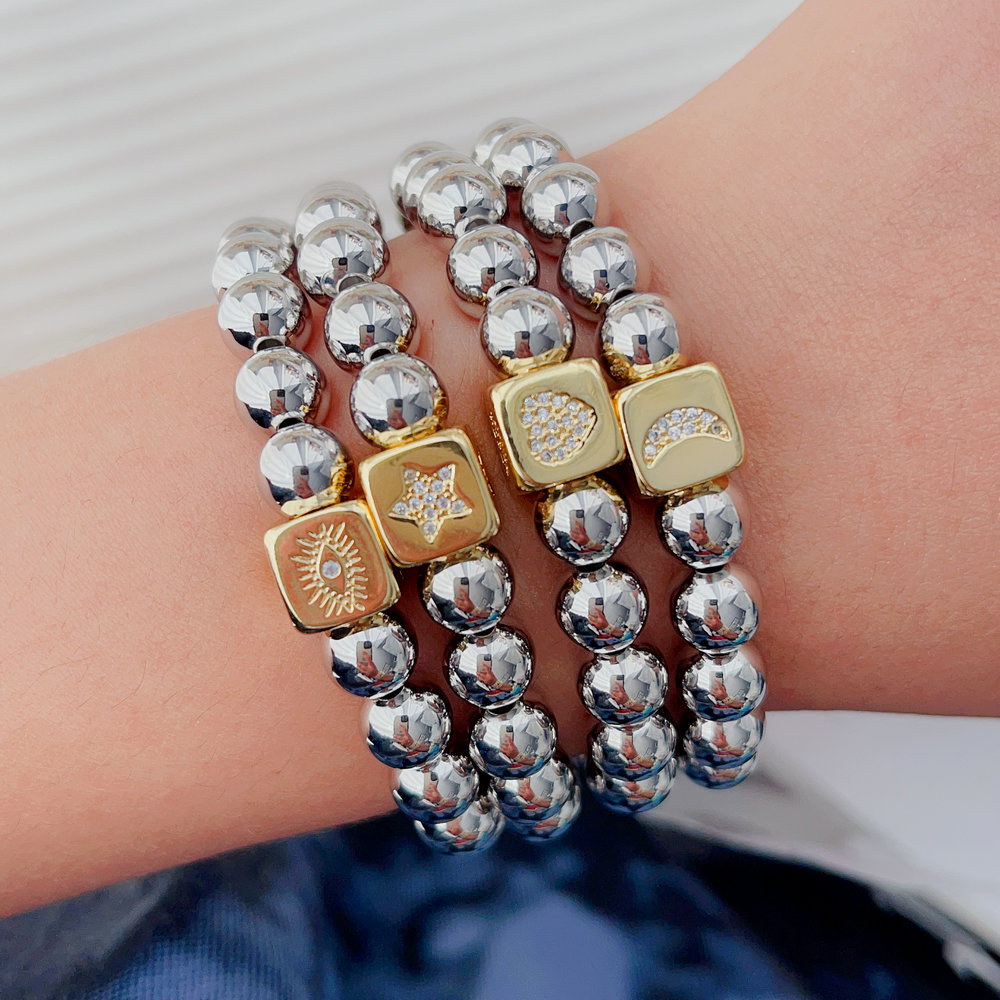 Silver gold ball 8mm with square heart eye charm