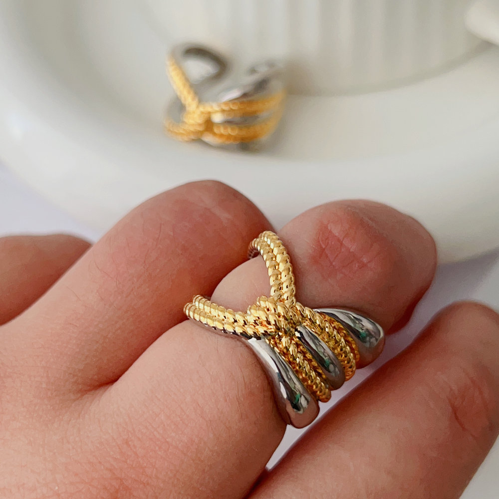 Silver and gold mix cross ring