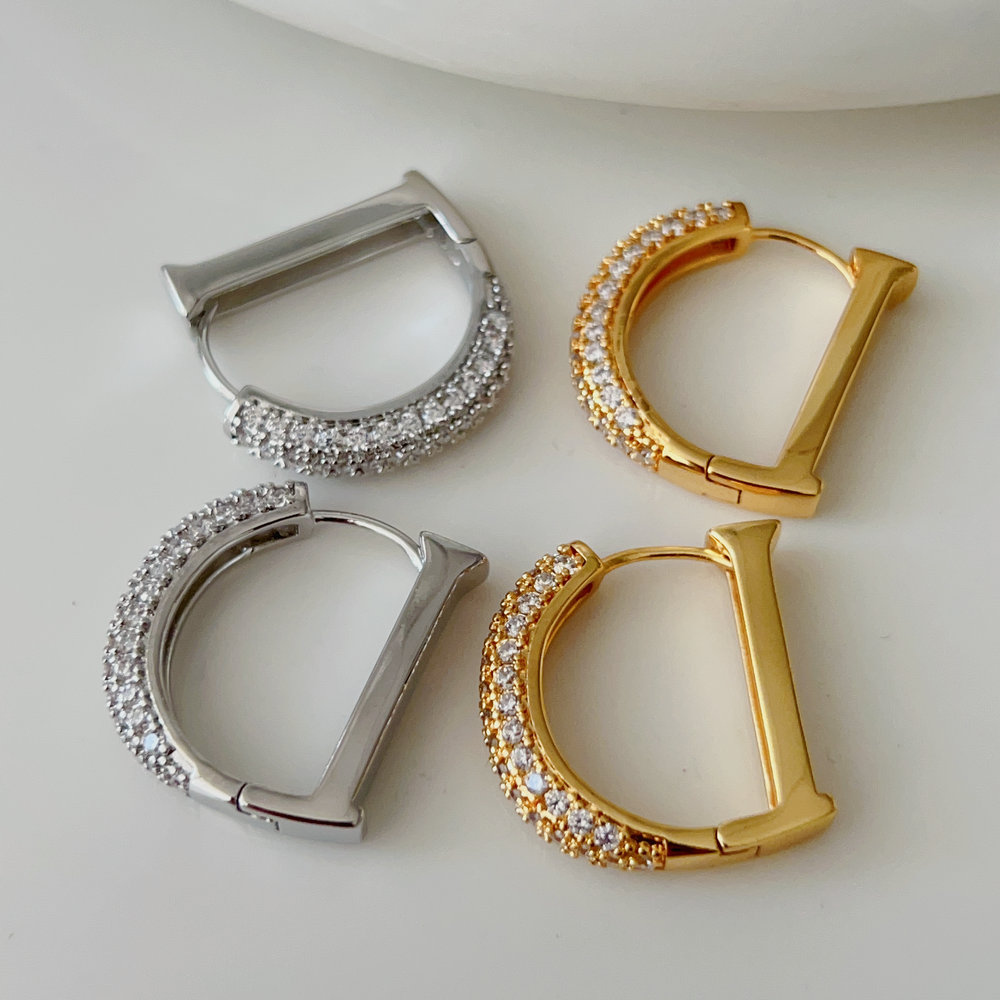 Letter D pave hoops