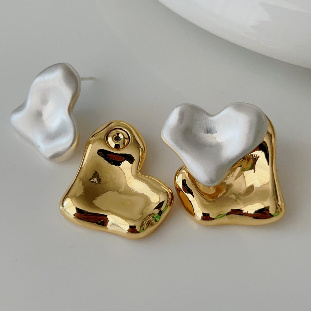 Silver and gold mix heart earrings