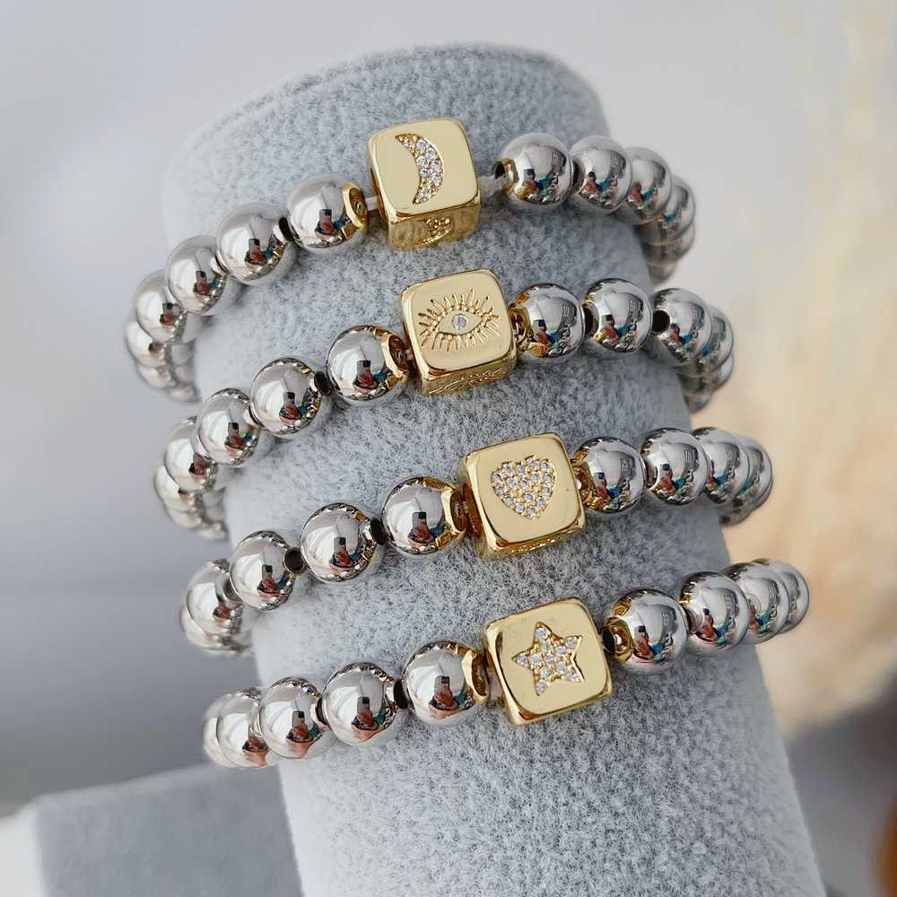 Silver gold ball 8mm with square heart eye charm