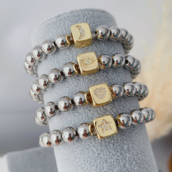 Silver gold ball 8mm with square heart eye charm