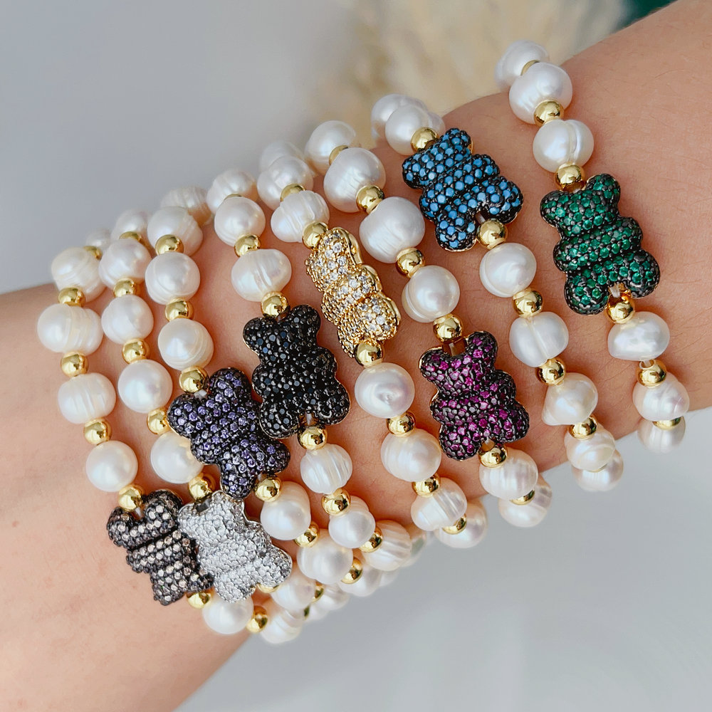 Elastic Freshwater Pearl Bear Bracelet