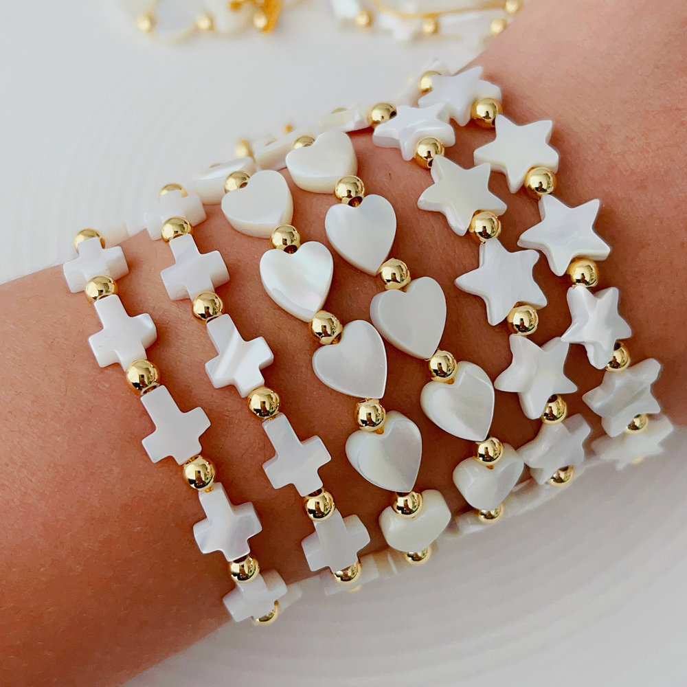 Shell heart moon cross bracelet