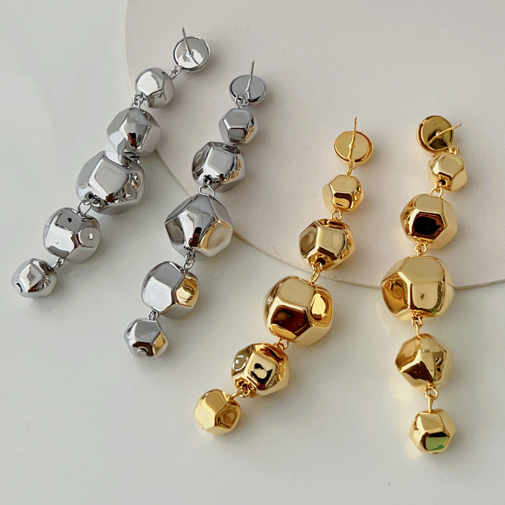 Long metal ball earrings