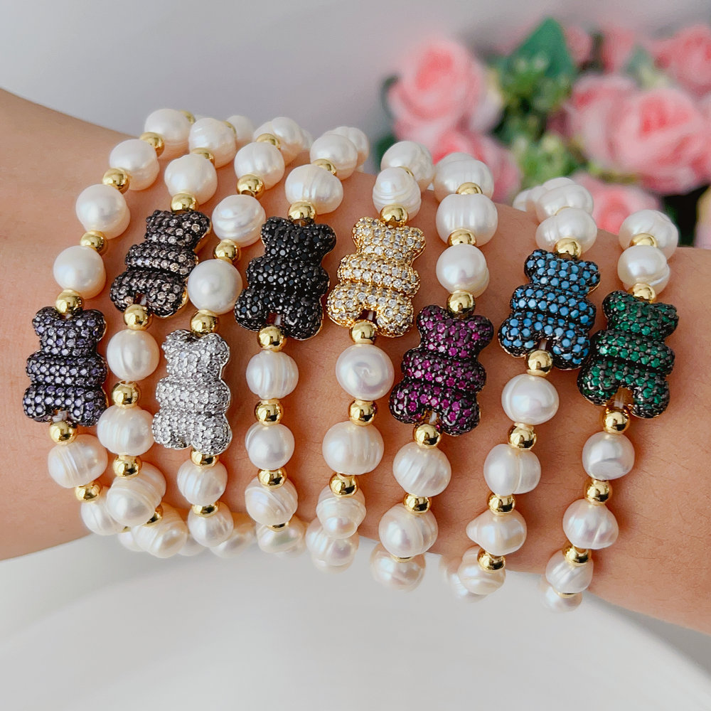 Elastic Freshwater Pearl Bear Bracelet