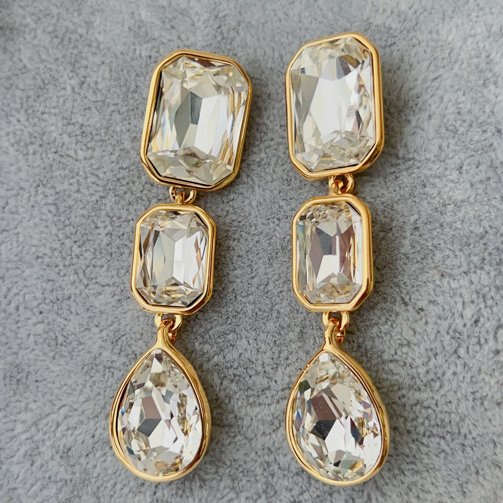 Clear crystal long earrings