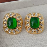 Metal green square earrings