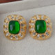 Metal green square earrings