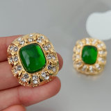 Metal green square earrings