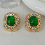 Metal green square earrings