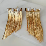 Chain tassel pearl earrings