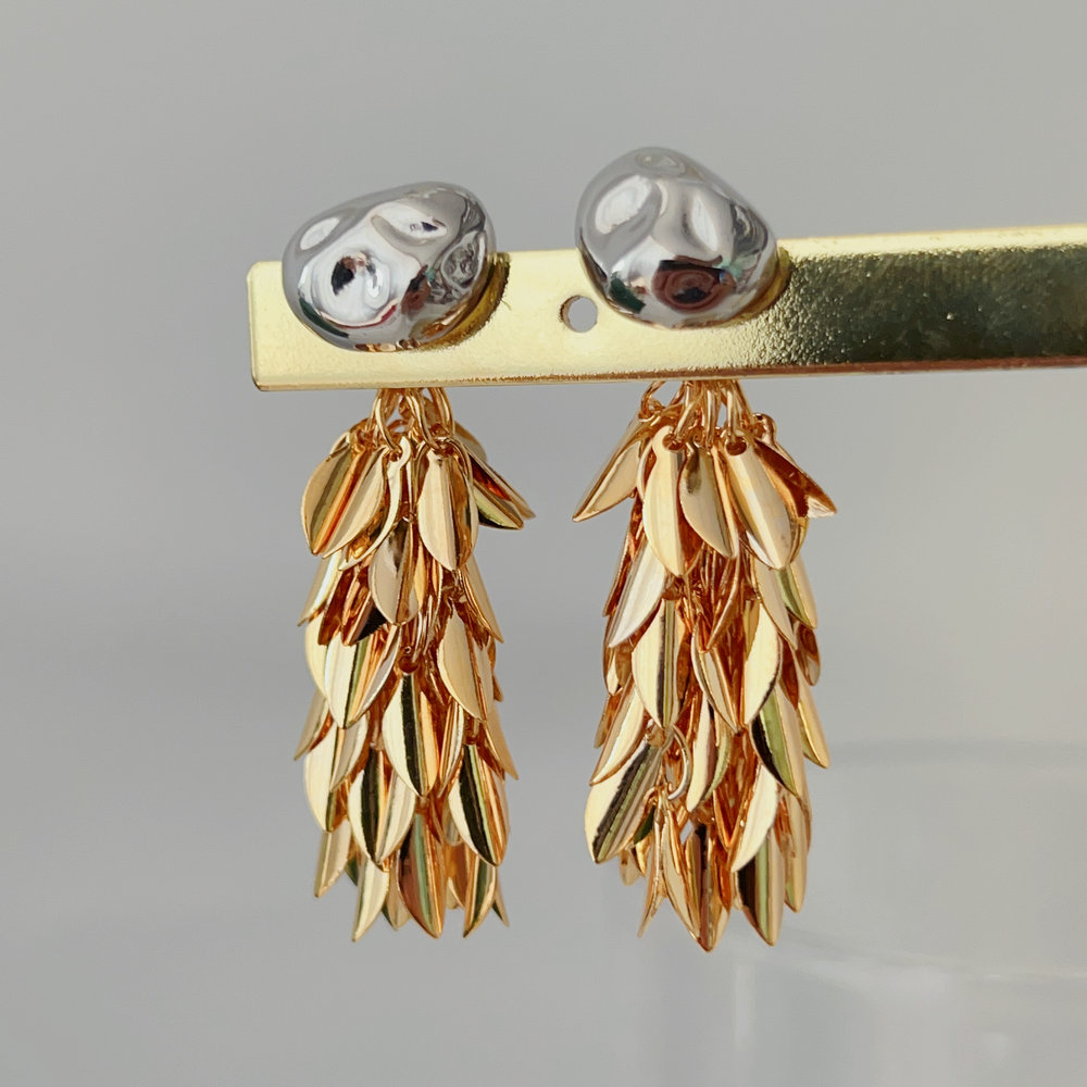 Gold leaf tassel earrings