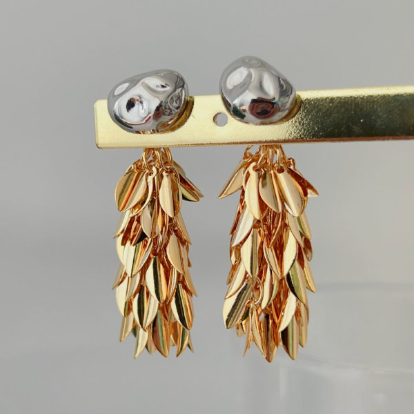 Gold leaf tassel earrings
