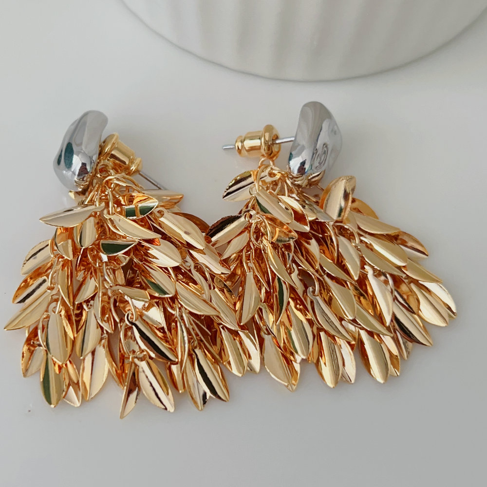 Gold leaf tassel earrings