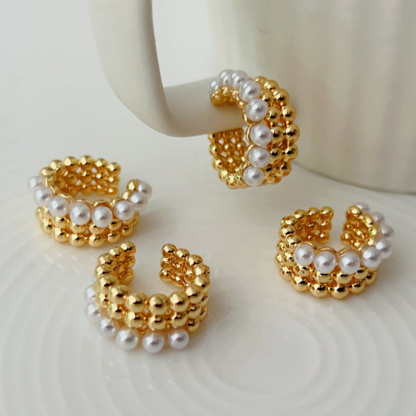 Gold bead pearl ear cuff ( pair )
