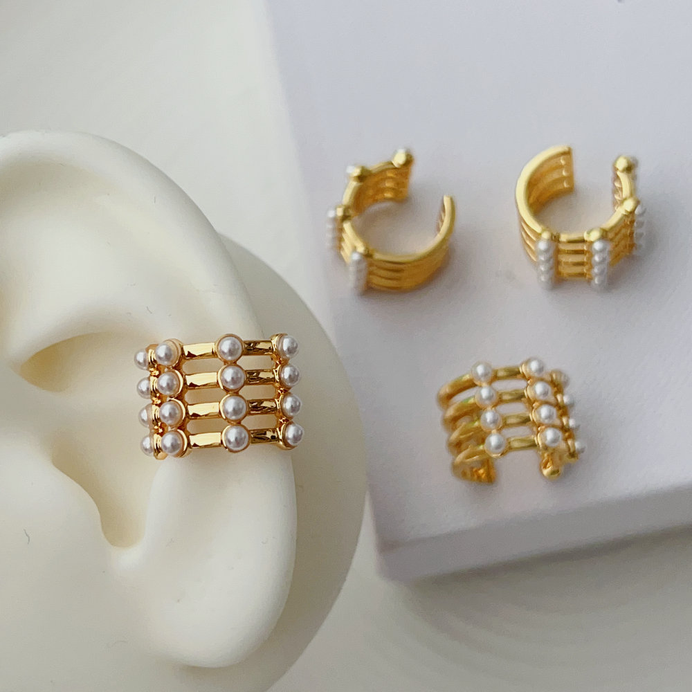 Pave pearl chunky ear cuff ( pair )