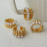 Gold bead pearl ear cuff ( pair )