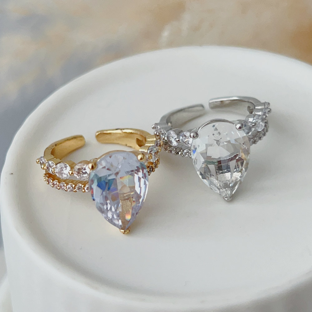 Pave water drop zircon ring