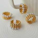 Gold bead pearl ear cuff ( pair )