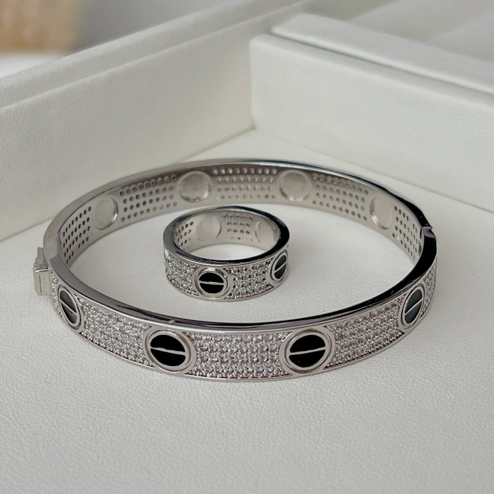 Pave zircon nail bangle set with ring