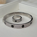 Pave zircon nail bangle set with ring