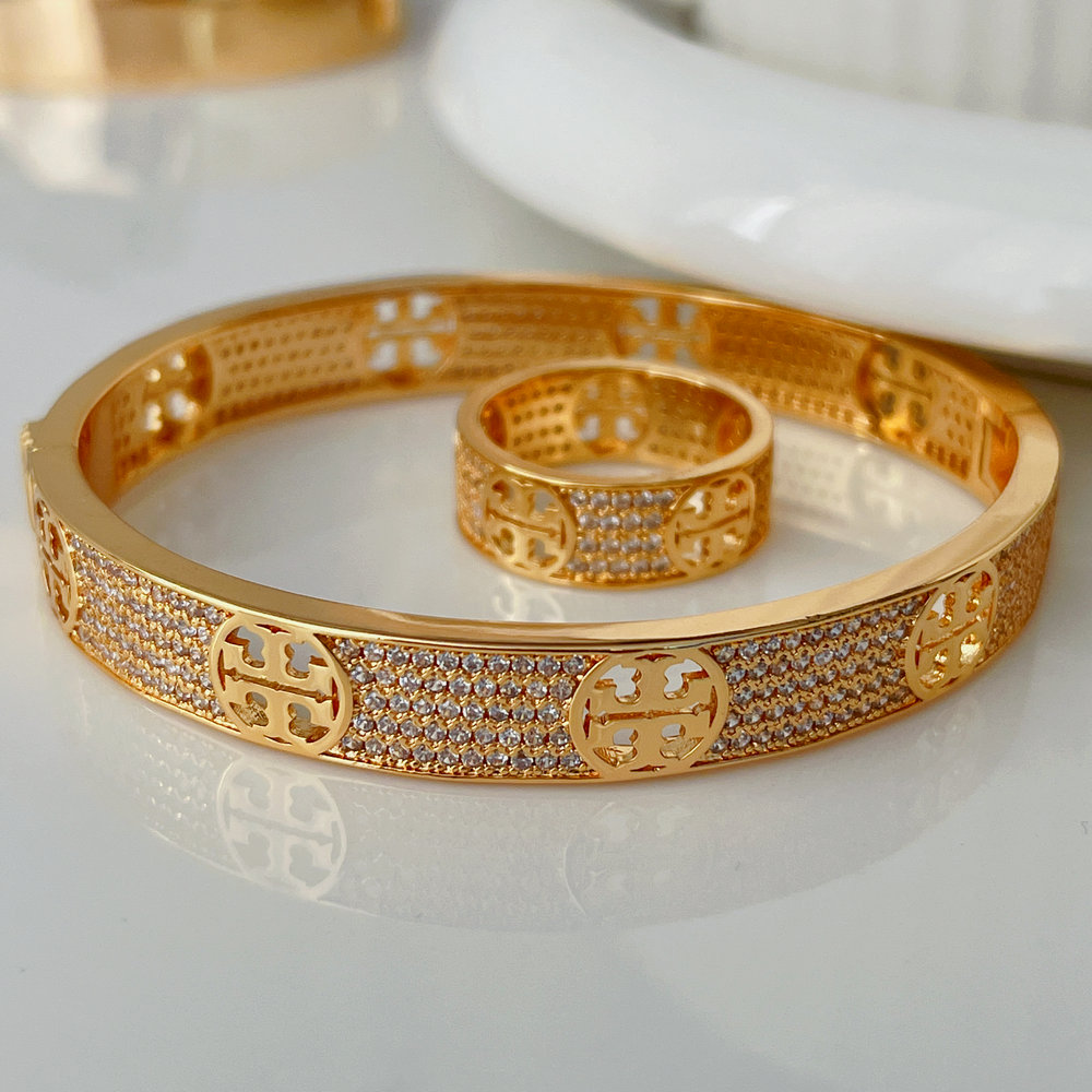 Pave TB bangle set with ring