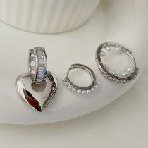 Pave heart charm set earrings