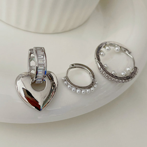 Pave heart charm set earrings