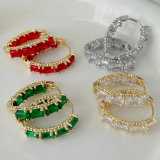 Pave green red clear zircon hoop