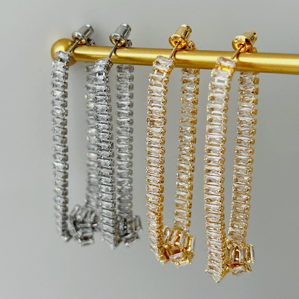 Pave long tennis chain tassel earrings