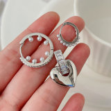 Pave heart charm set earrings