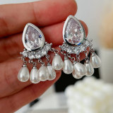 Pearl drop charm earrings