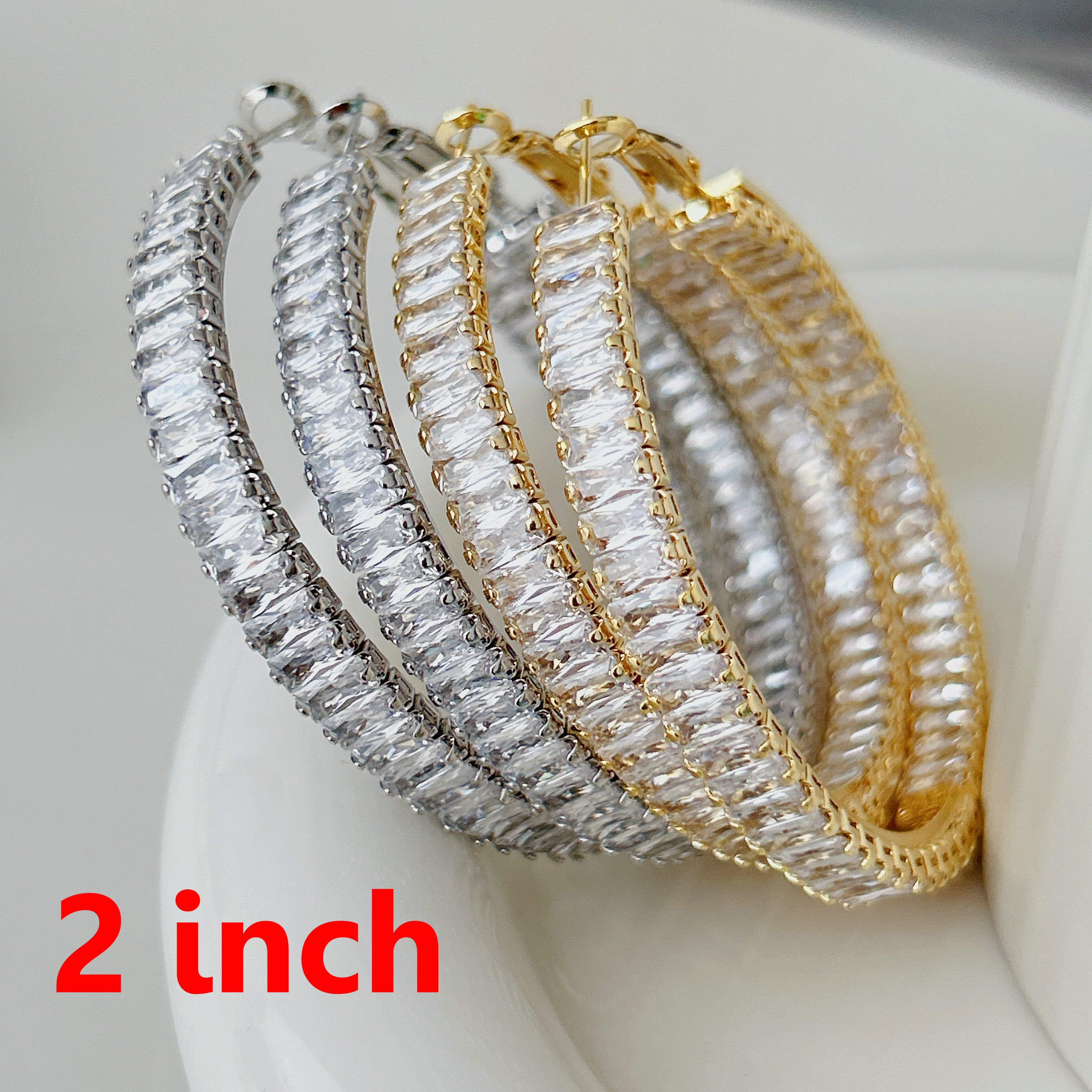 Big zircon chunky hoop 2inch