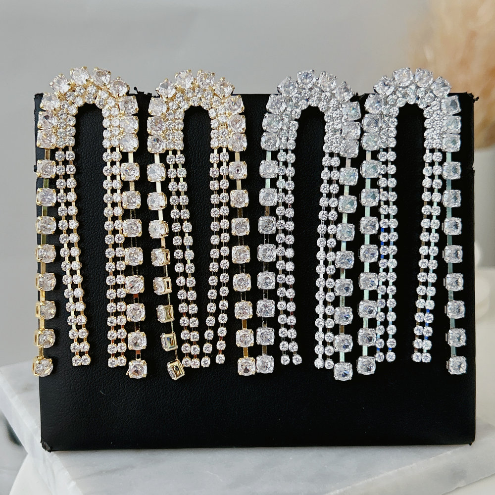 Pave long zircon party earrings