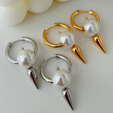 Pearl arrow hoop earrings