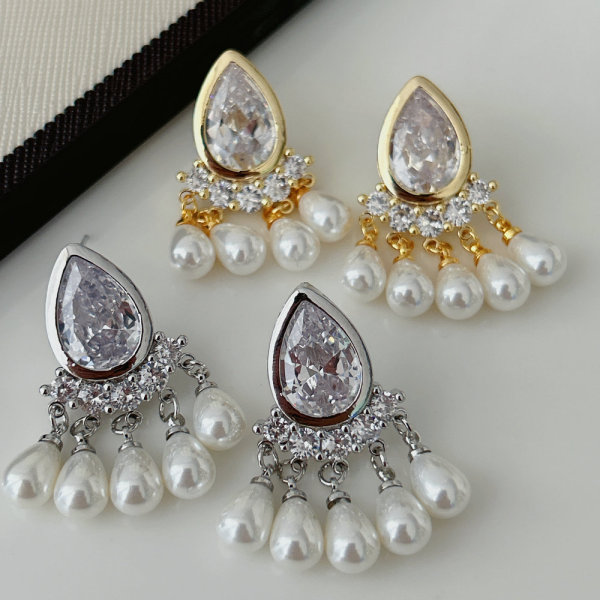 Pearl drop charm earrings