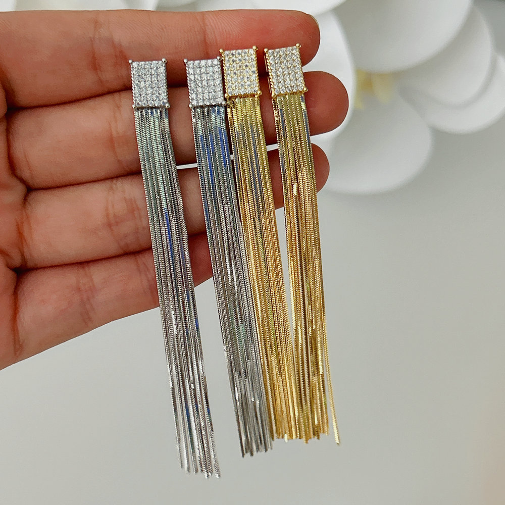 Chain long tassel earrings