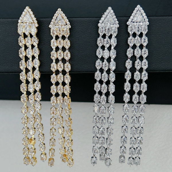 Pave long zircon party earrings