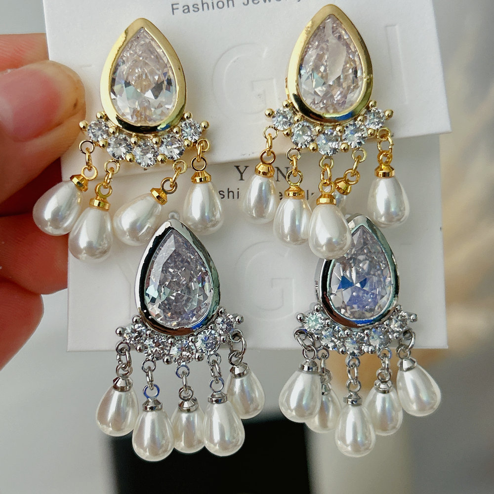 Pearl drop charm earrings