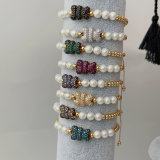 Pave teddy bear glass plear bracelet