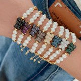 Pave teddy bear glass plear bracelet