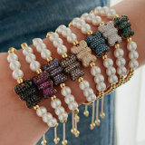 Pave teddy bear glass plear bracelet